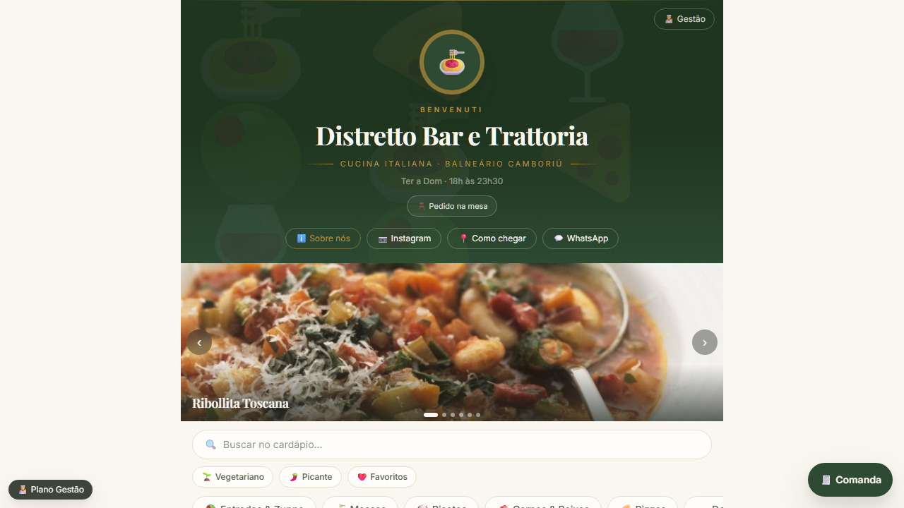 Prévia de Cardápio e Gestão de Restaurante